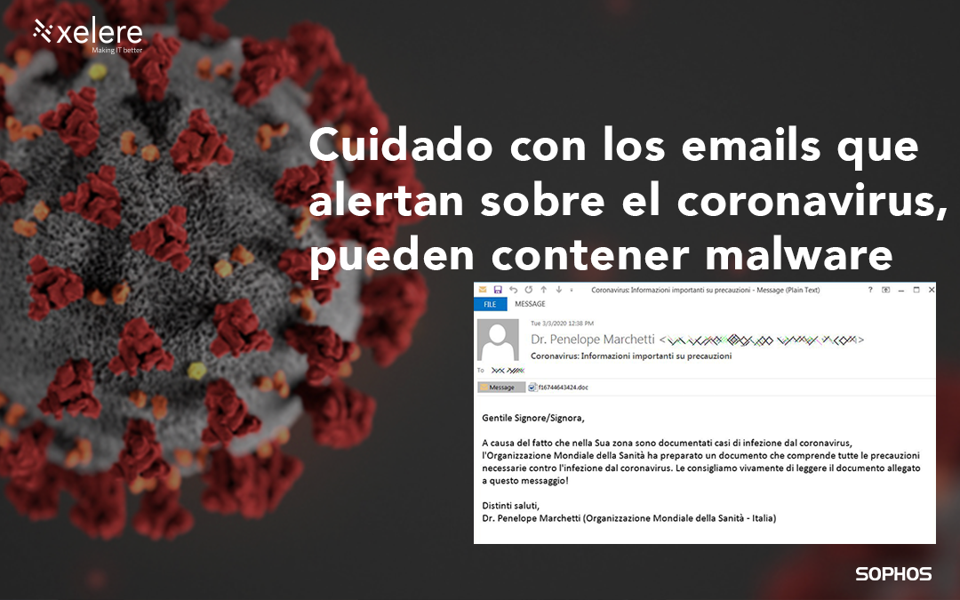 Los emails que alertan sobre el coronavirus, pueden contener malware.
